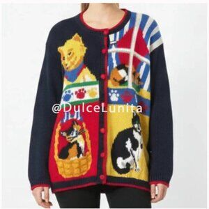 Vintage Alexandra Bartlett Cat Sweater – Size XL – Colorful Knit Animal Pullover